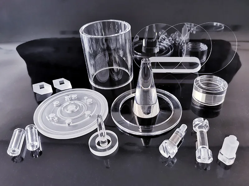 Custom quartz glass components machined and fabricated to customer drawings