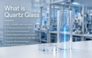 What is Quartz Glass – High-purity fused silica with SiO₂ ≥ 99.99%, continuous service up to 1200°C, ultra-low thermal expansion, excellent UV transmission and superior chemical inertness