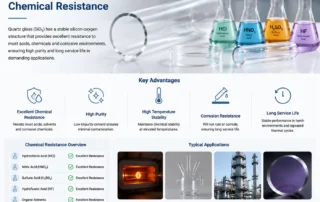 Quartz glass chemical resistance showing corrosion resistance and applications in semiconductor and laboratory equipment