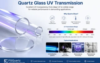 Quartz glass UV transmission showing ultraviolet light passing through quartz components for optical and sterilization applications