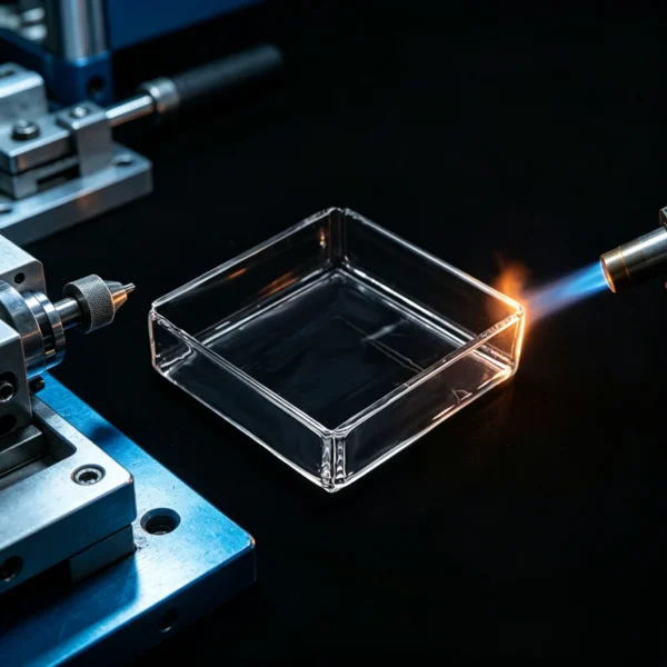 CNC cold‑machined quartz sheets, thermally welded square quartz lab cell for high‑temperature laboratory applications