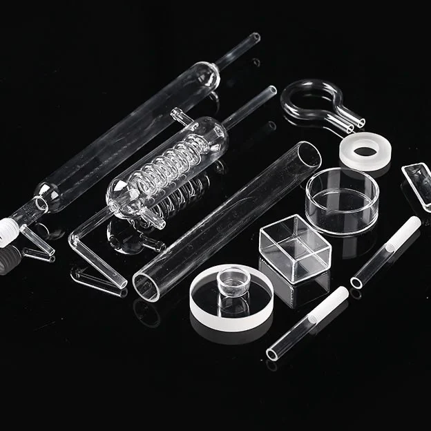 Custom fused silica quartz glass parts — coils, bends, crucibles and vessels from one fabrication set