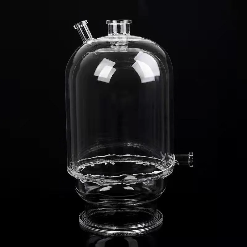 Custom fused silica quartz bell jar chamber with multiple ports for vacuum and process systems