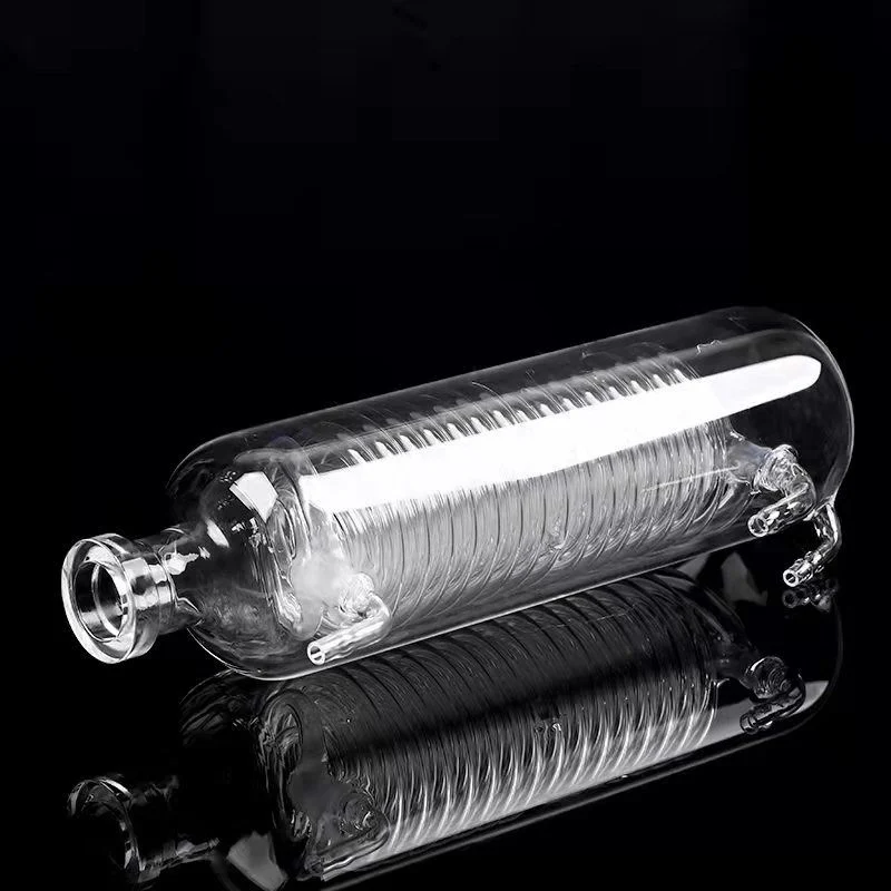 Custom fused silica quartz coil chamber with side ports for heat exchange and process applications